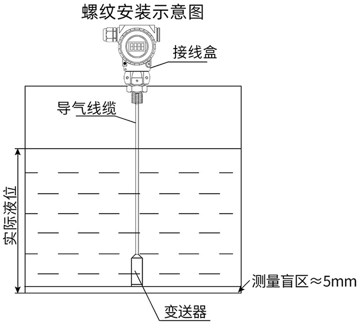 远传投入式液位计螺纹安装示意图